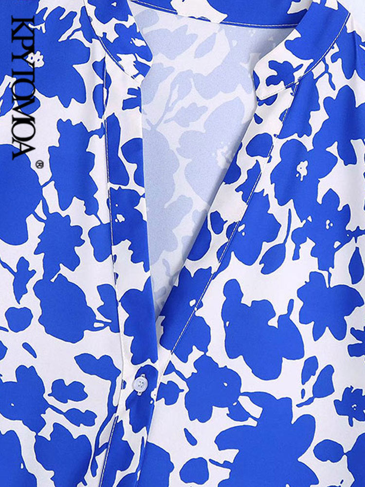 Women Fashion Bohemian Floral Print Vintage V Neck Short Sleeves Ruffled Midi Dress
