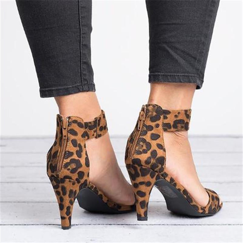 Zapatos de tacón alto con punta abierta de color liso a la moda para mujer