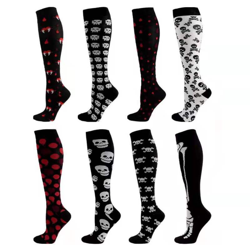 Chaussettes mollet en nylon à la mode, amusantes, sport, Halloween, crâne