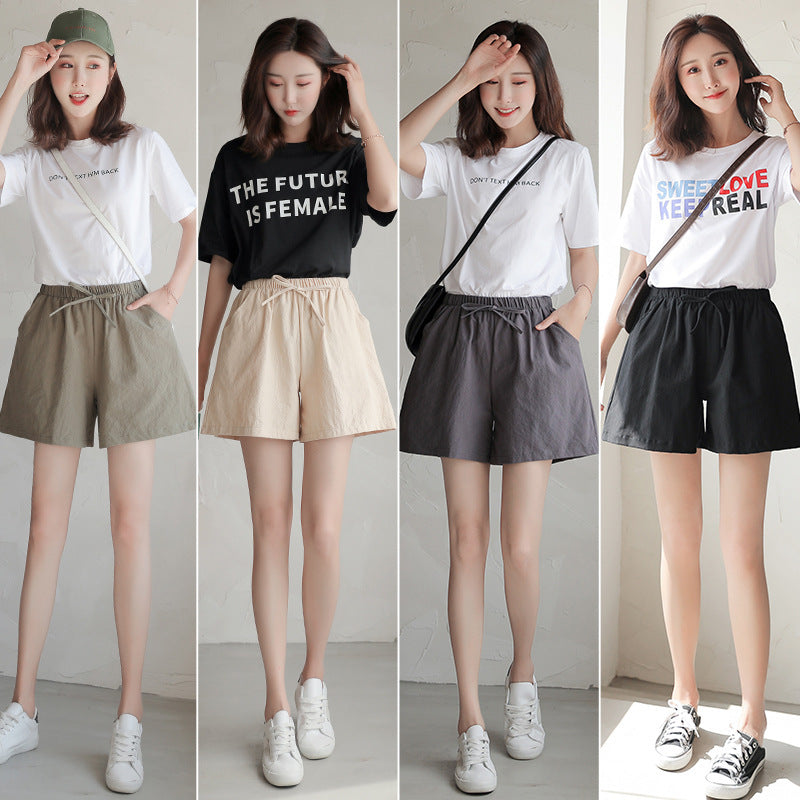 Women Linen Cotton Sports Casual Wide Leg Shorts