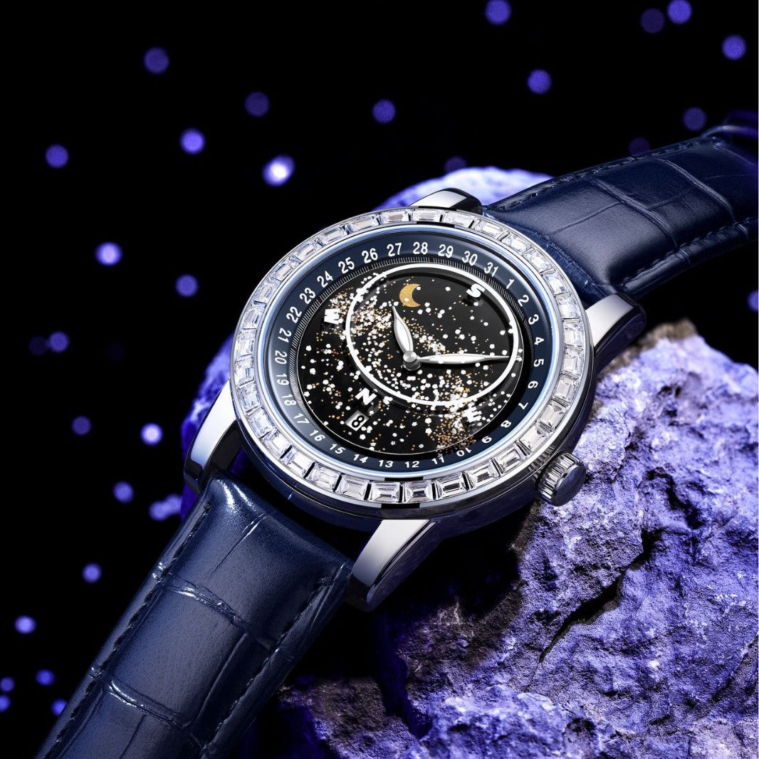 Men Casual Rotating Sky Star Rhinestone Waterproof Watch - Stylish and Durable