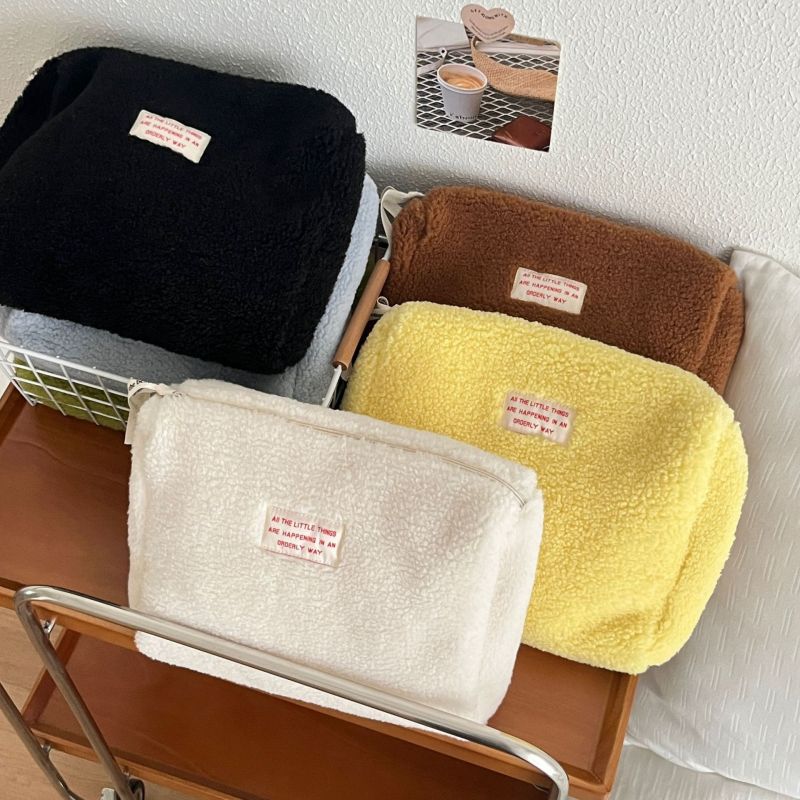 Bolsa de cosméticos portátil de gran capacidad de color sólido para mujer