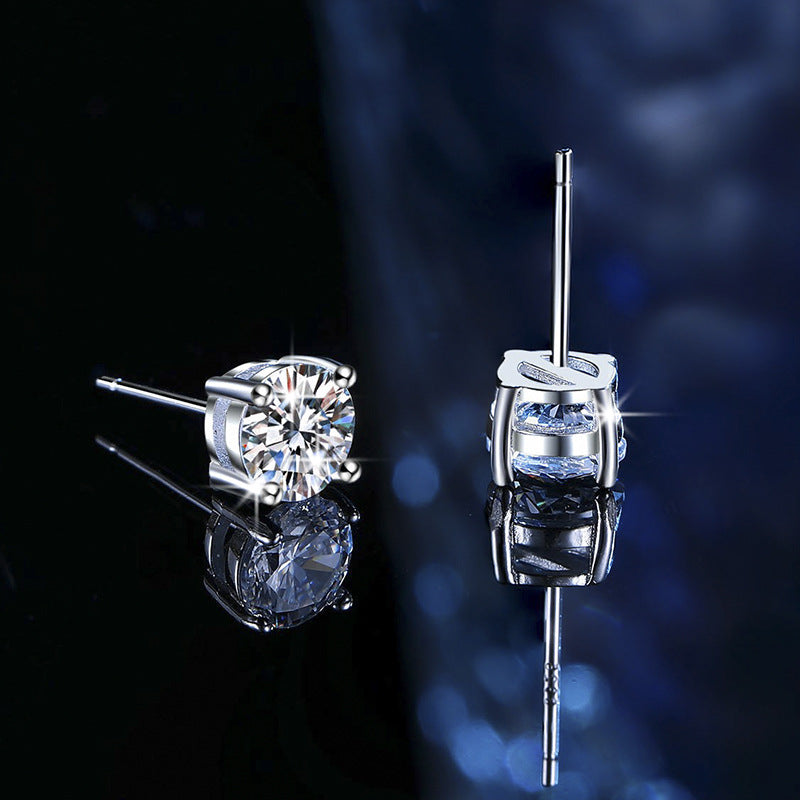 Boucles d'oreilles en argent sterling S925 avec moissanite à quatre griffes - Bijoux géométriques classiques