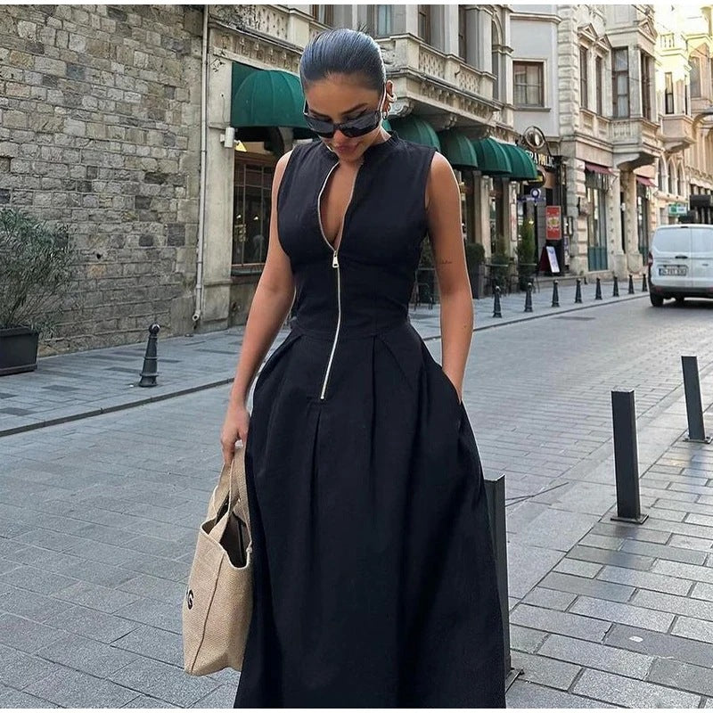 Women Casual Sleeveless High Waist Slim-Fit Dress