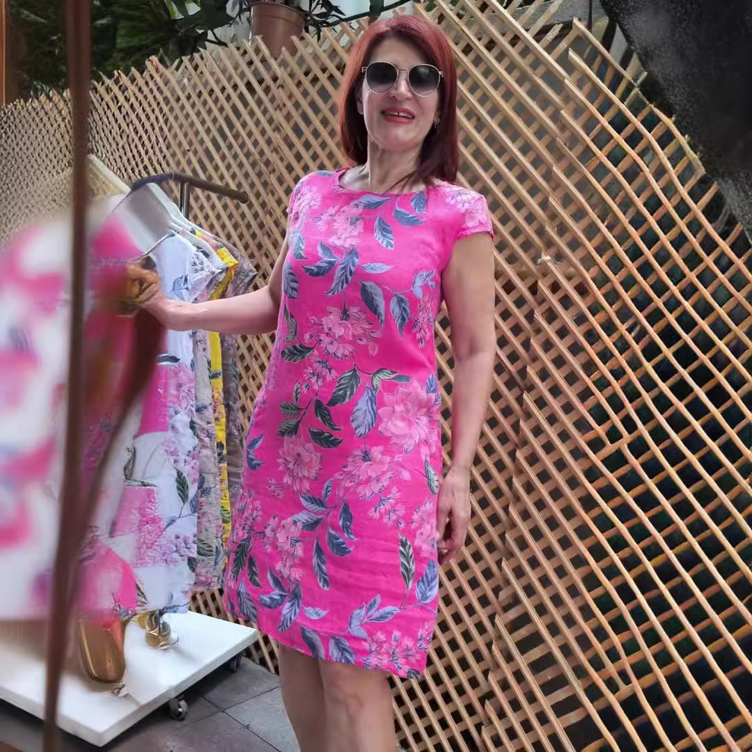 Robe décontractée à manches courtes et col rond pour femme, imprimé floral