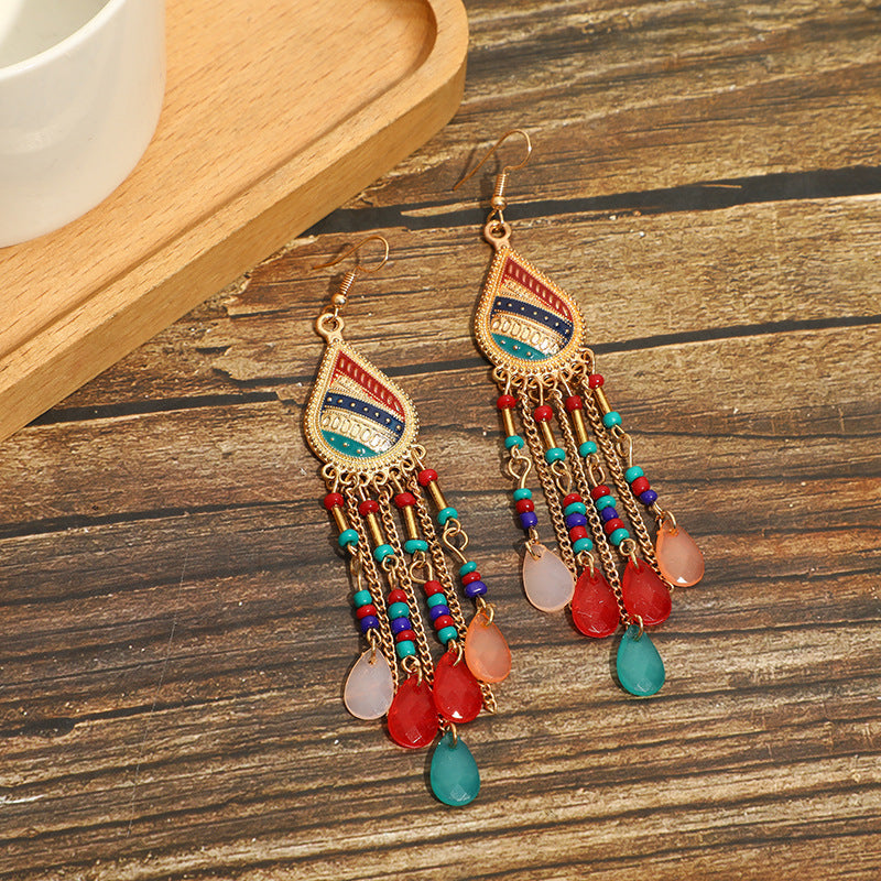 Pendientes con borlas retro de estilo étnico bohemio