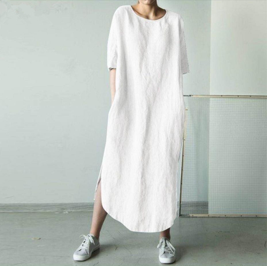 Vestido largo informal de cuello redondo y media manga para mujer