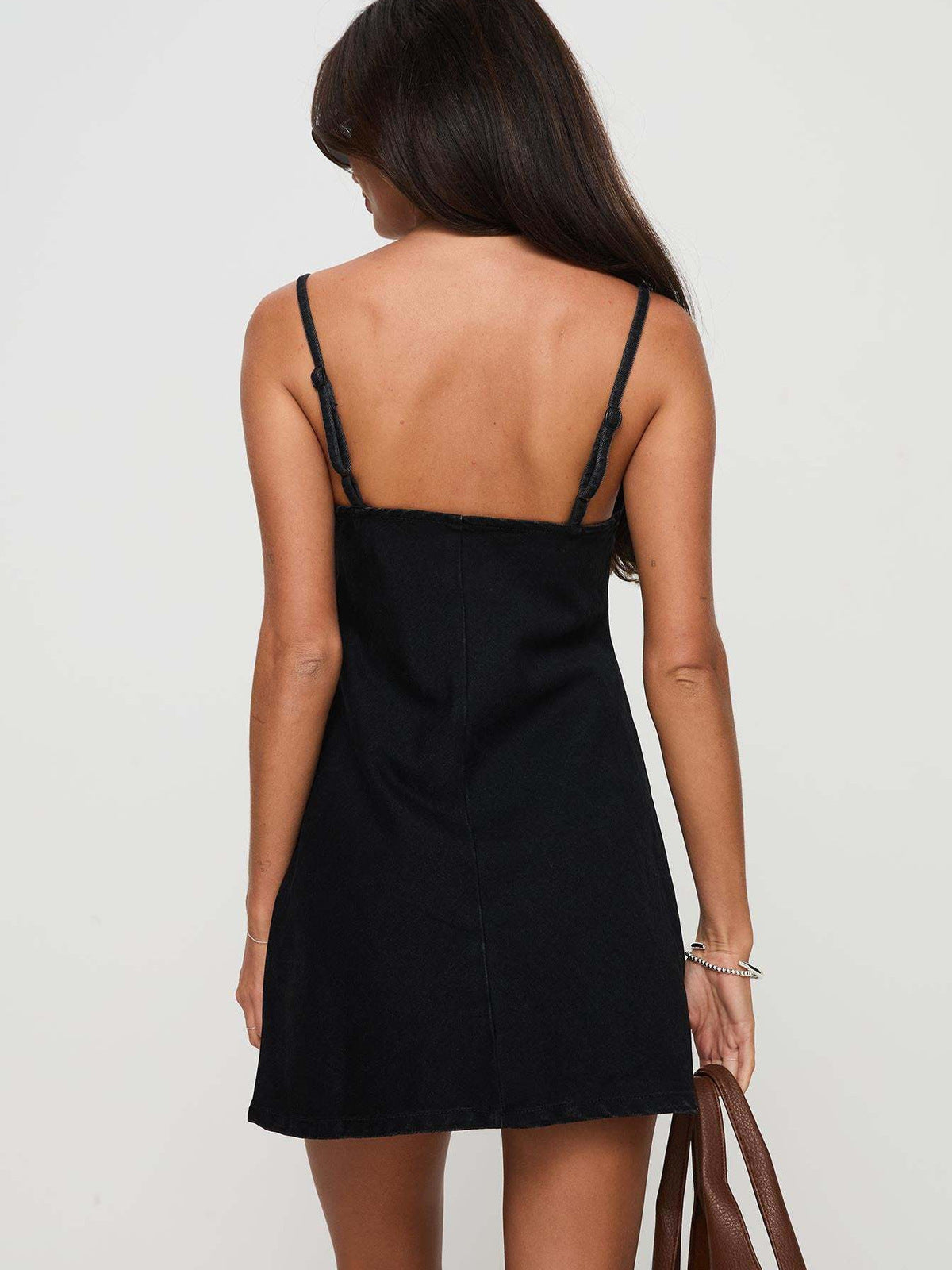 Vestido vaquero sexy con tirantes finos de color liso a la moda para mujer