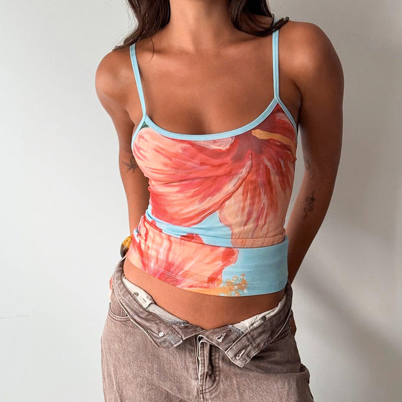 Women Floral Printed Sleeveless Two-Piece Skirt Set in Polyester and Spandex