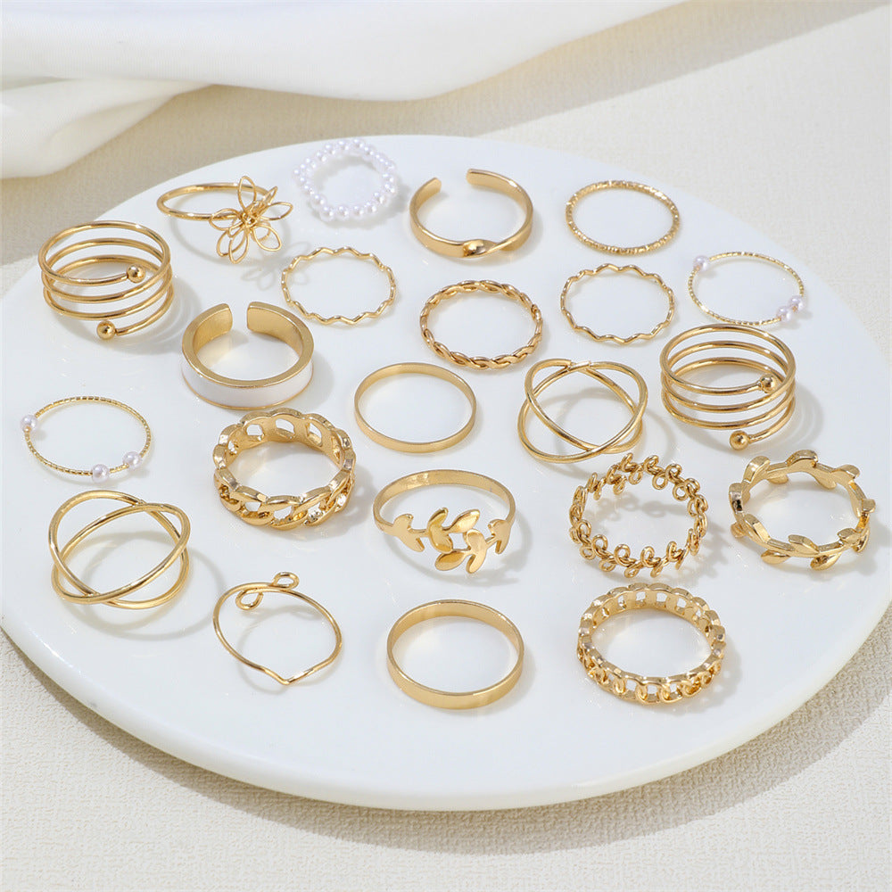 Conjunto de anillos multiarticulados con diseño geométrico de gotas de aceite para mujer