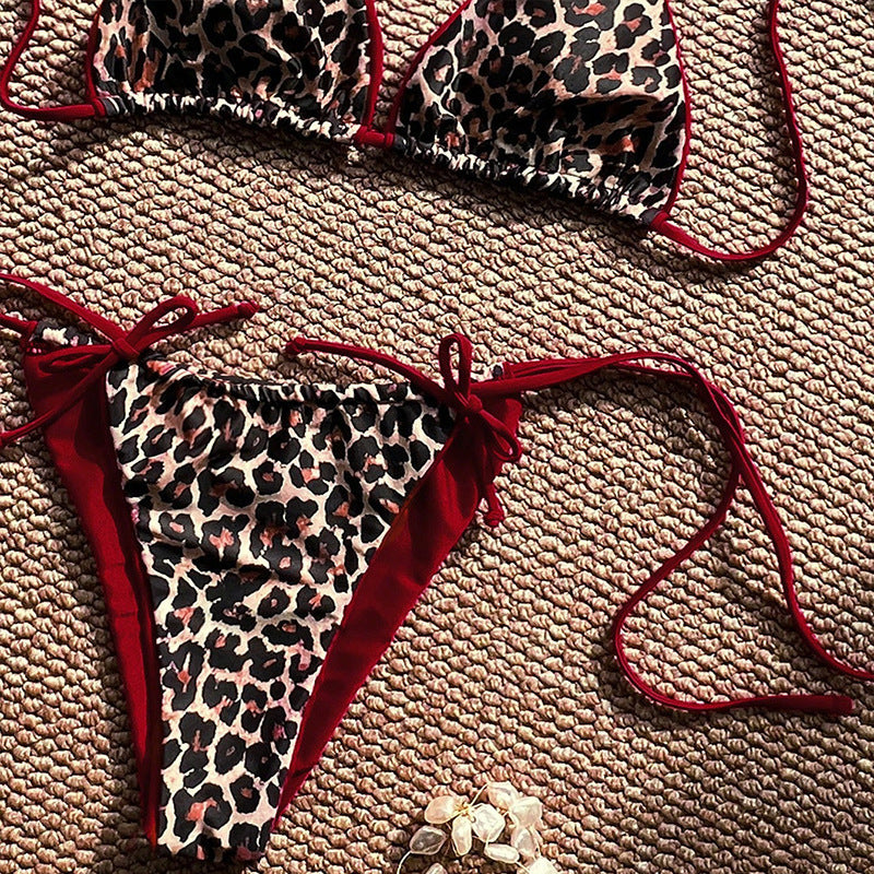 Maillot de bain bikini à lacets et blocs de couleurs léopard sexy pour femmes