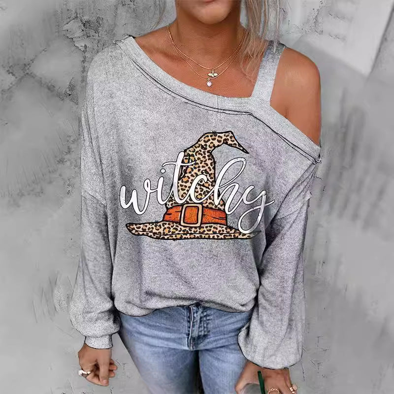 Sudadera con hombros descubiertos y efecto 3D para Halloween para mujer