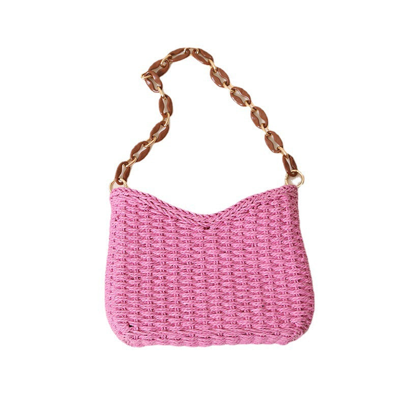 Bolso de hombro bohemio informal de paja tejida