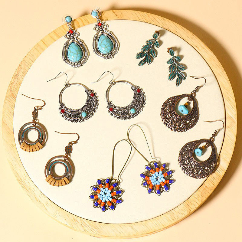 Boucles d'oreilles bohèmes vintage en forme de goutte turquoise