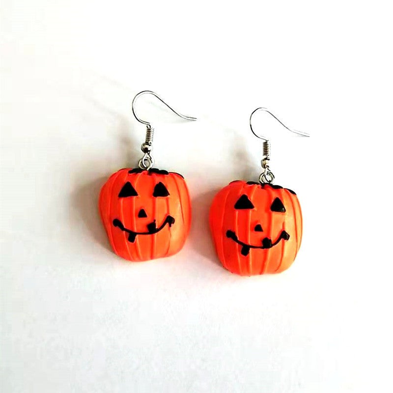 Pendientes colgantes de calabaza de resina de Halloween para mujer