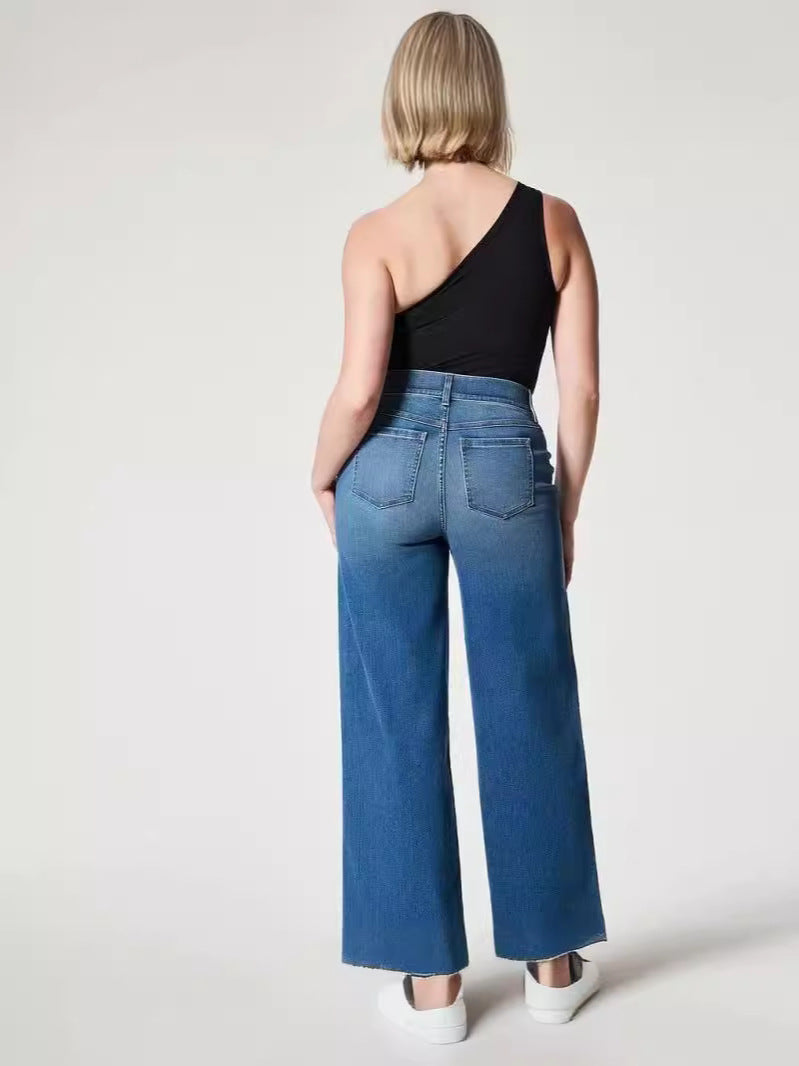 Women Fashion Casual Solid Color Loose Wide Leg Jeans