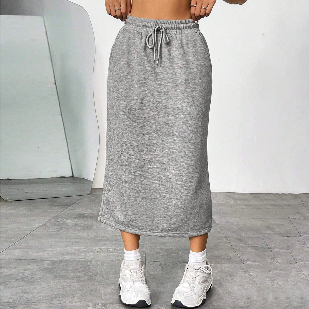 Women Casual Solid Color Polyester Midi Skirt