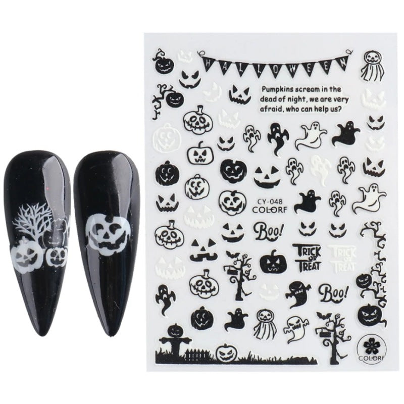 Halloween Nail Stickers Funny Skeleton Little Monster 3D Luminous