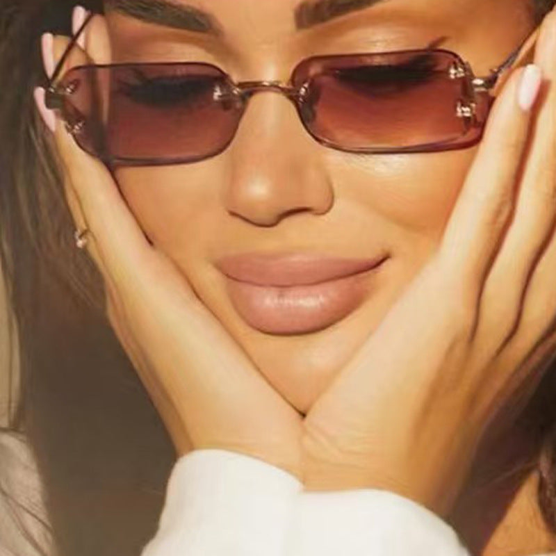 Gafas de sol cuadradas sin montura informales de moda para mujer