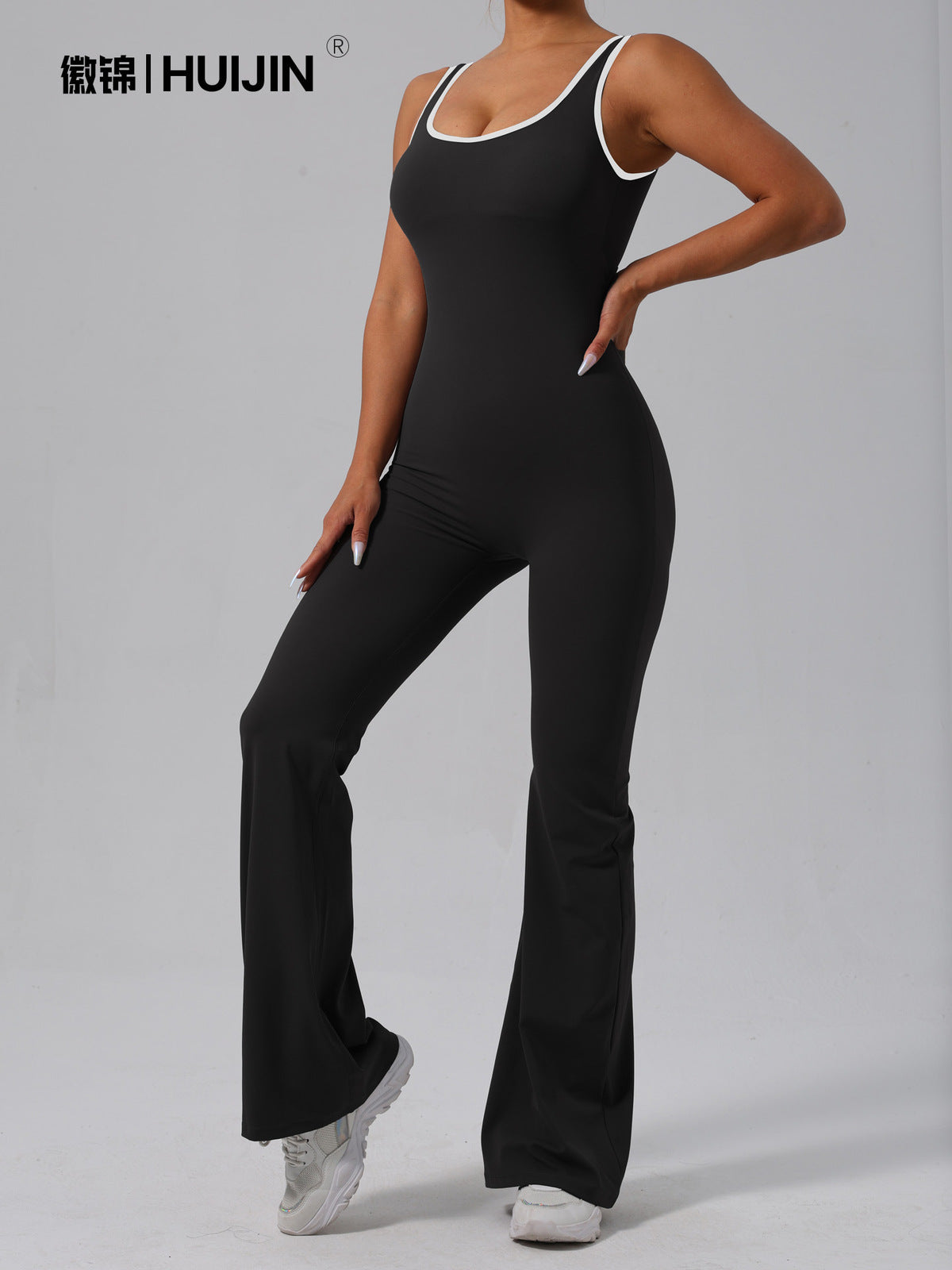 Contrast Color Yoga Backless Running Jumpsuits for Women