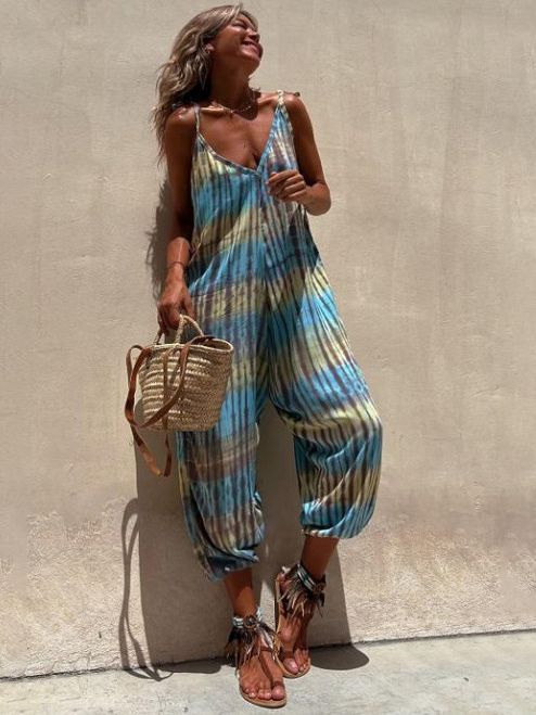 Women Vintage Boho Vacation Jumpsuit