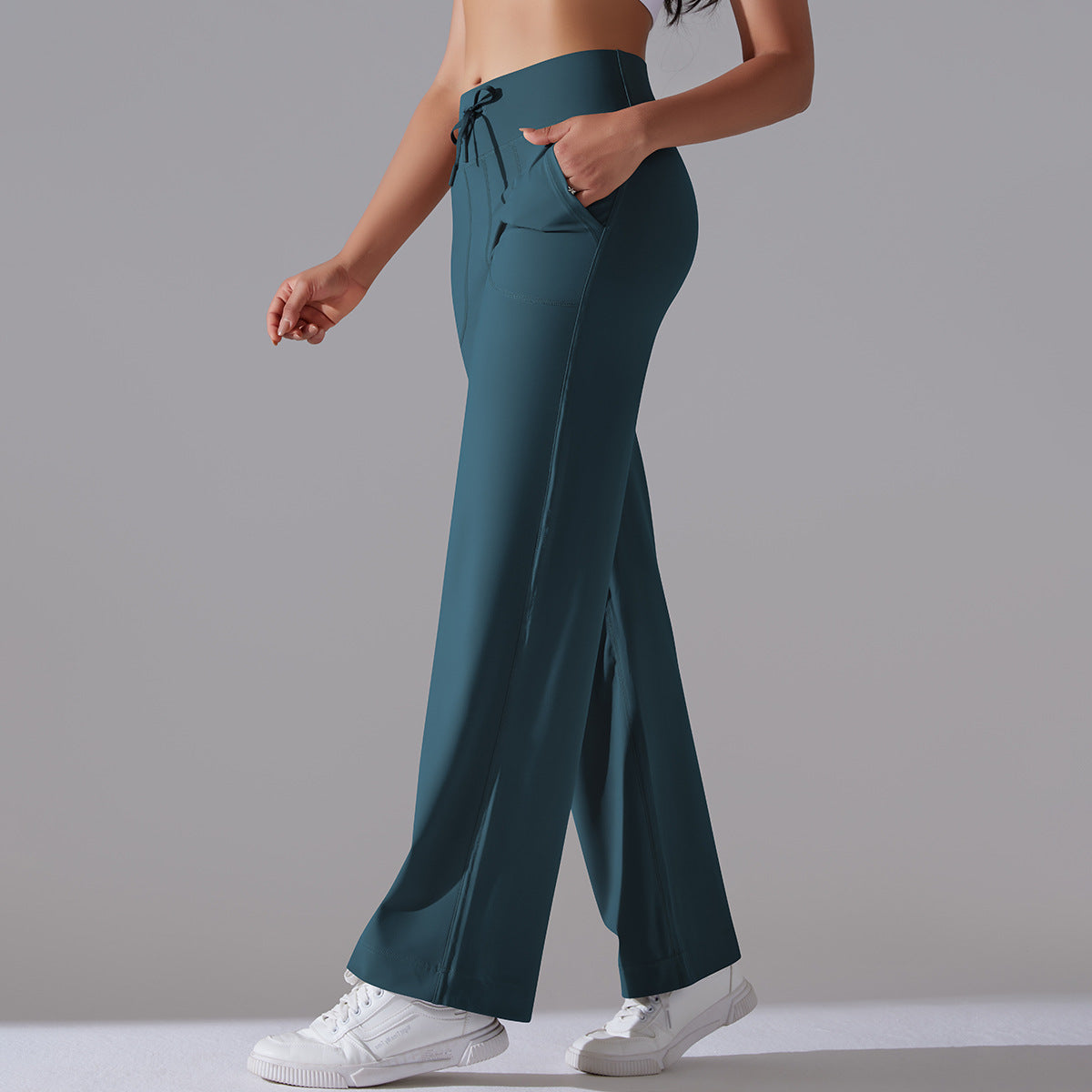 Pantalon taille haute décontracté de couleur unie pour femme