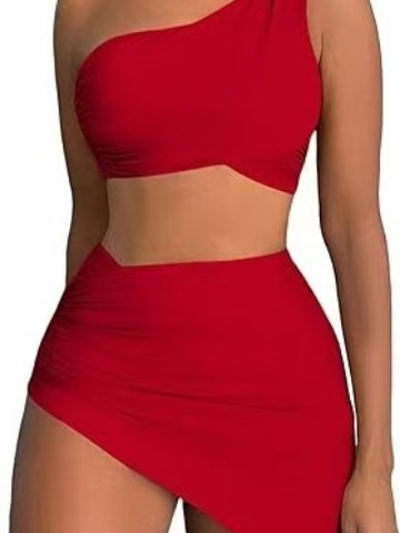 Bikini sexy de color sólido con hombros inclinados para mujer