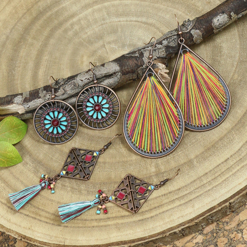 Boucles d'oreilles bohèmes à pampilles géométriques en forme de goutte d'eau