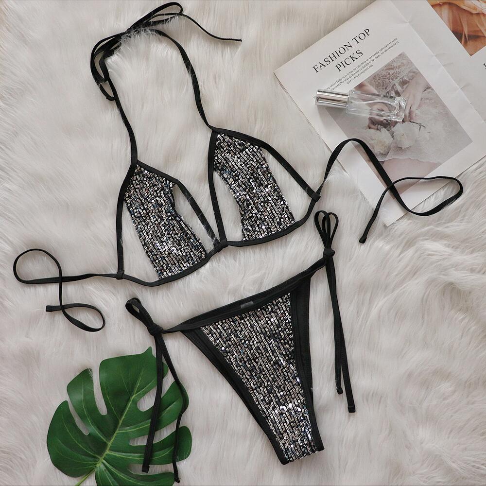 Vacation Women Sexy Sequins Bikini