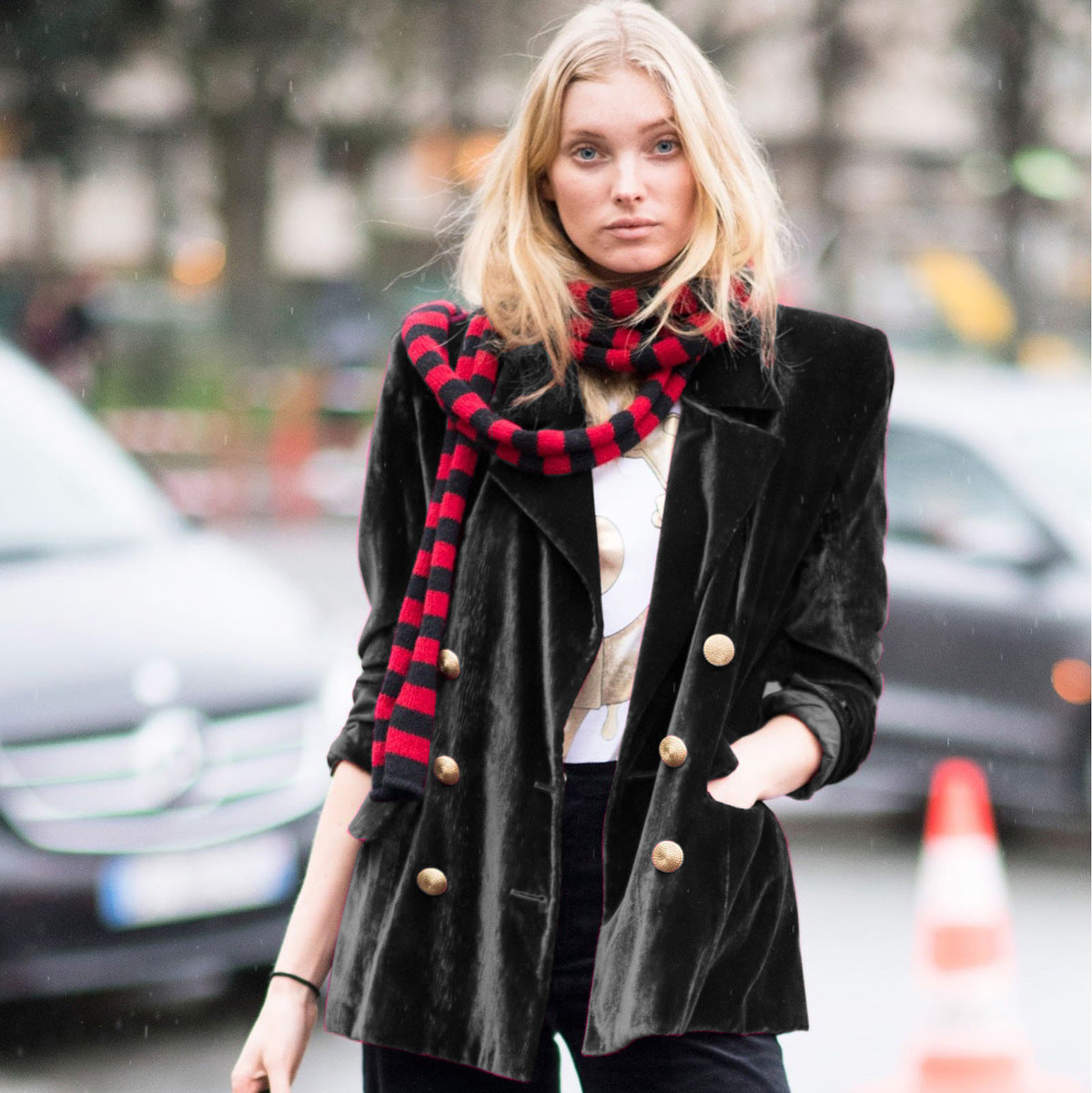 Manteau élégant en velours de couleur unie pour femme
