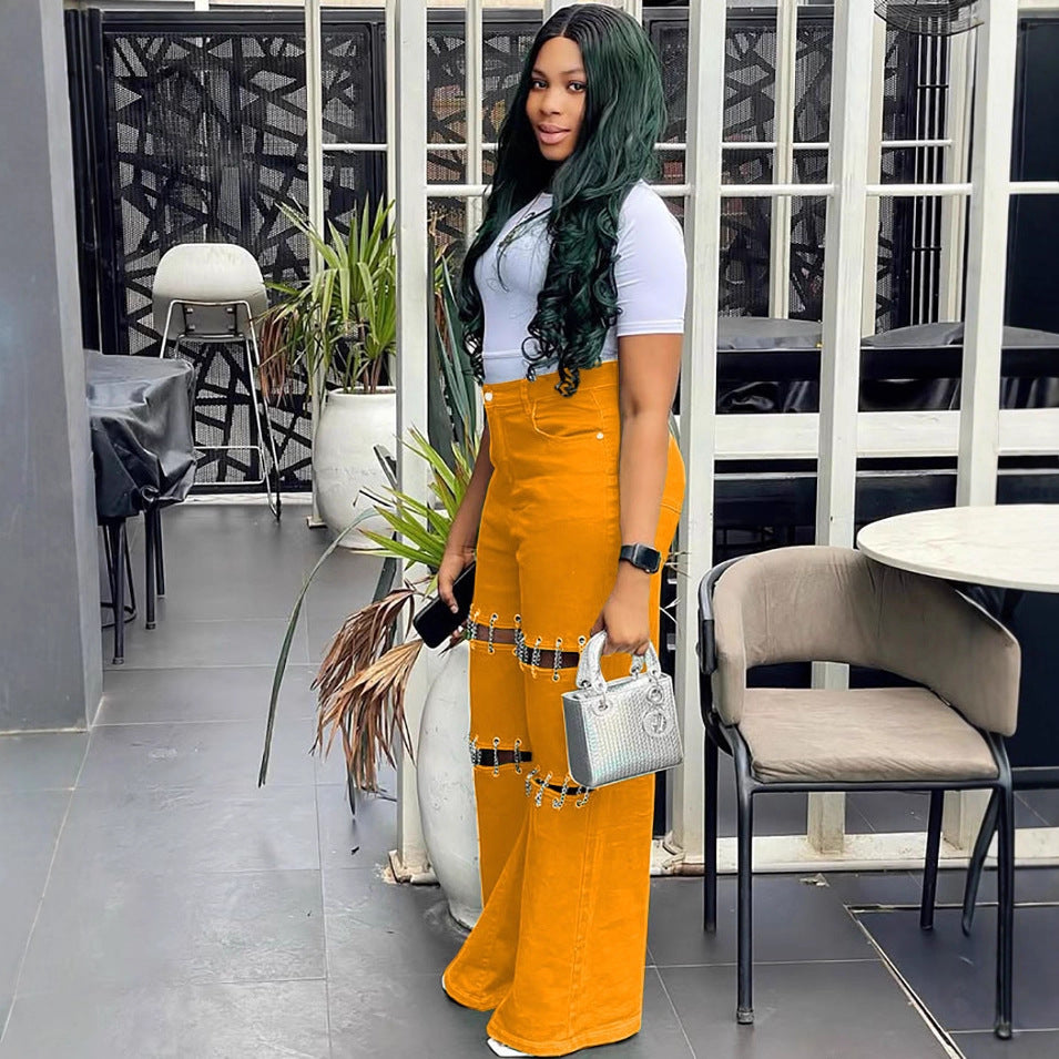 Women Fashion Chain High Waist Jeans
