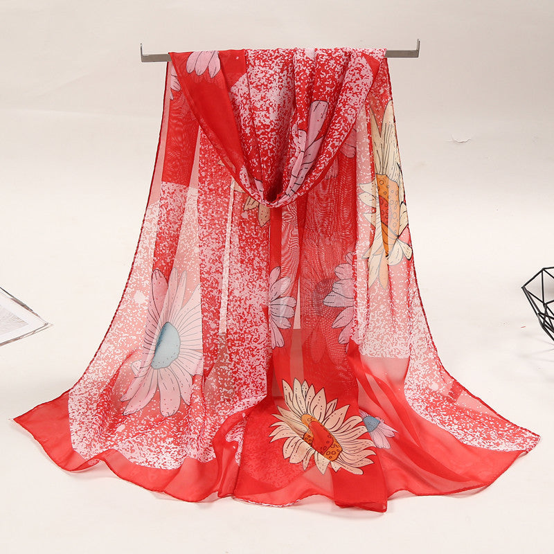 Bufanda de gasa con estampado de flores para mujer, primavera y verano