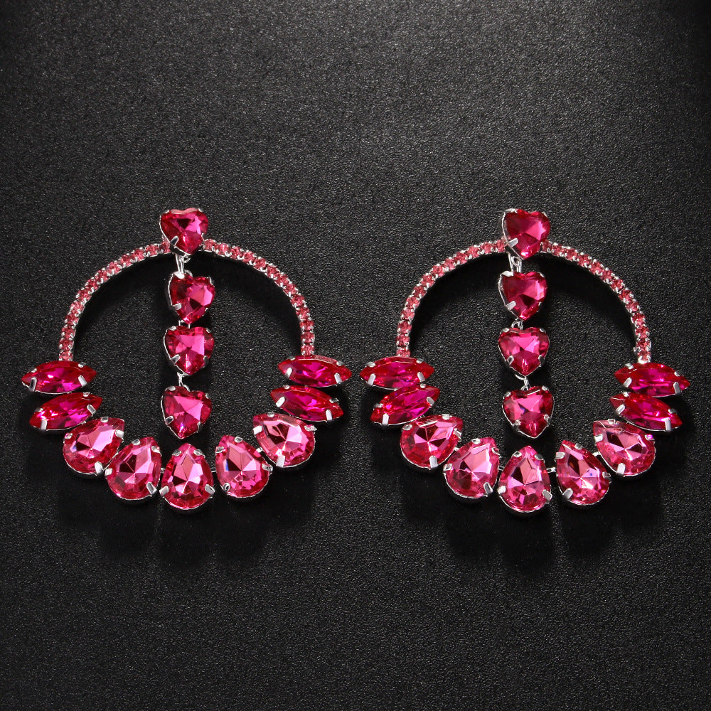 Women Fashion Exaggerated Zircon Love Earrings