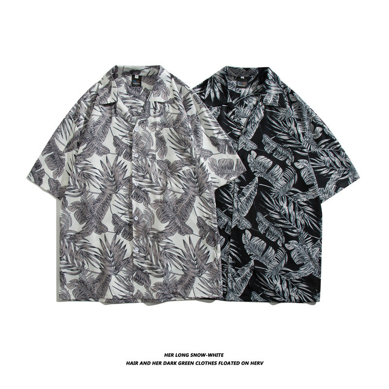 Men Casual Vintage Vacation Hawaii Tiny Flower Print Short Sleeve Lapel Shirt
