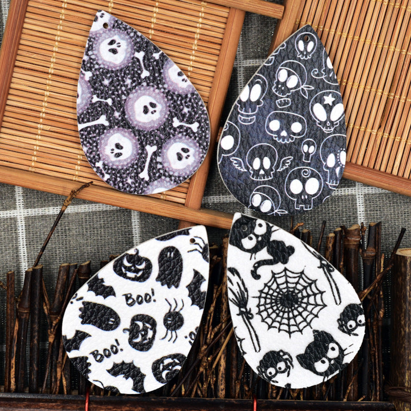 Halloween Women Fashion Leather Pumpkin Skull Earrings