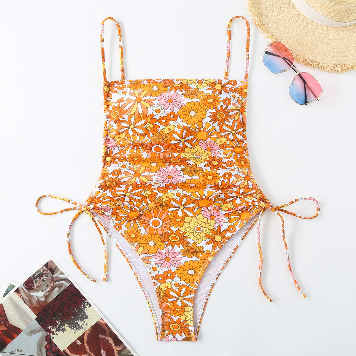 Maillot de bain à cordon de serrage imprimé floral pour femme