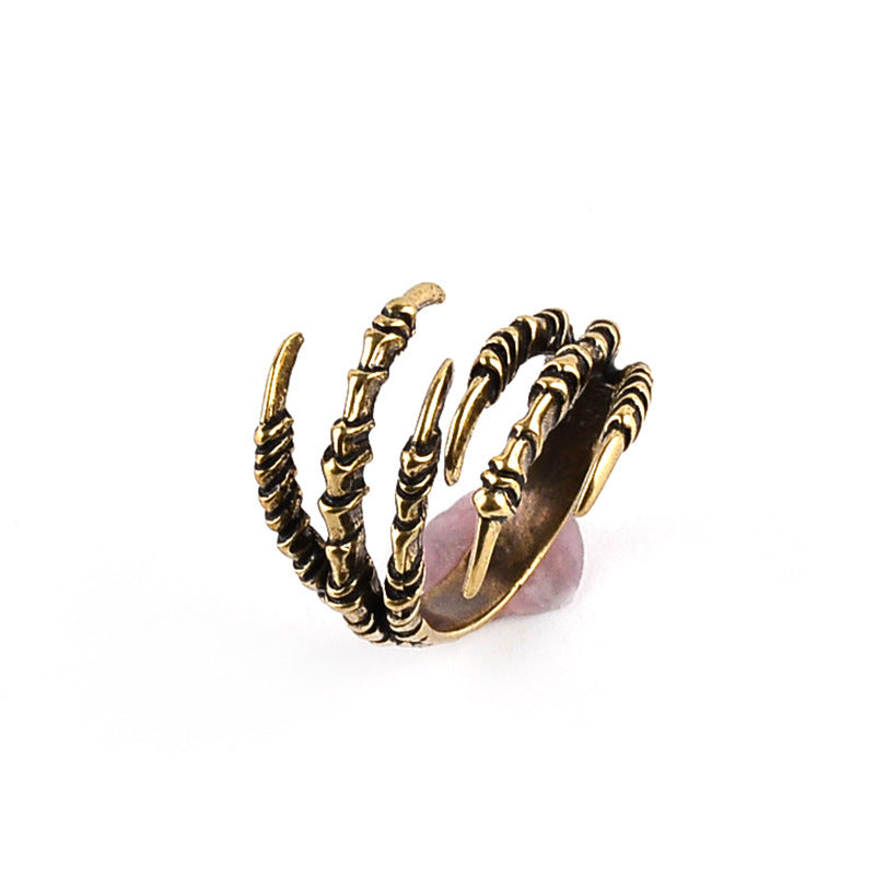 Anillo de metal abierto con garra de águila retro para Halloween para hombre