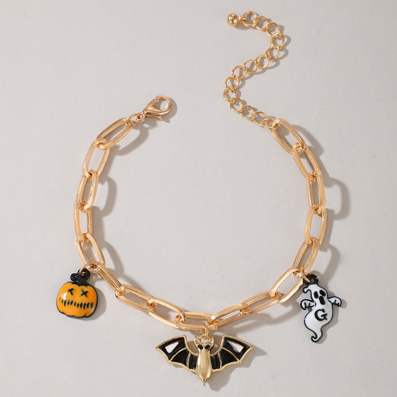 Tobillera con cadena de cuentas de calabaza fantasma de moda para Halloween para mujer