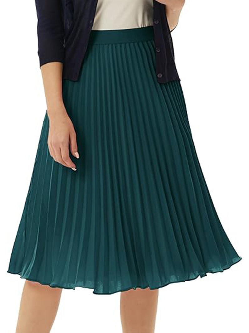 Falda plisada de cintura alta de color sólido informal de moda para mujer