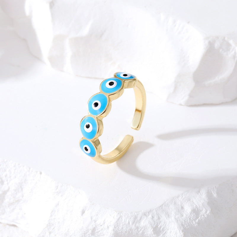 Conjunto de anillos de aleación con diseño geométrico de ojo de diablo para mujer