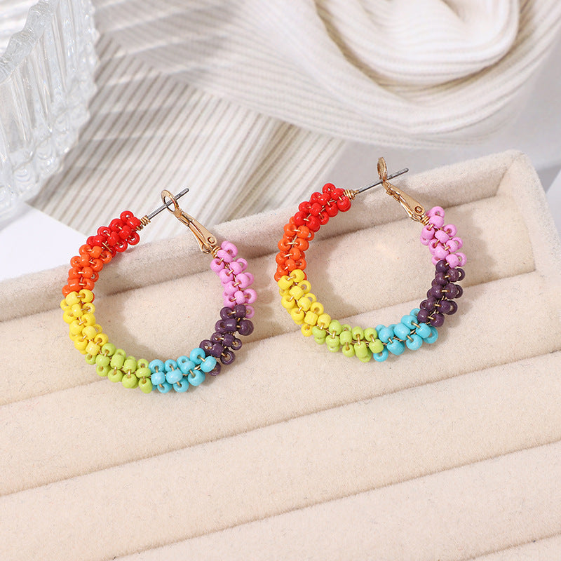 Boucles d'oreilles rondes en perles de verre de style bohème pour femmes