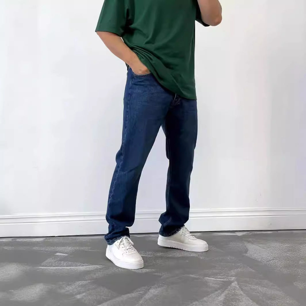 Vaqueros rectos casuales sencillos para hombre - Estilo vaquero multibolsillos