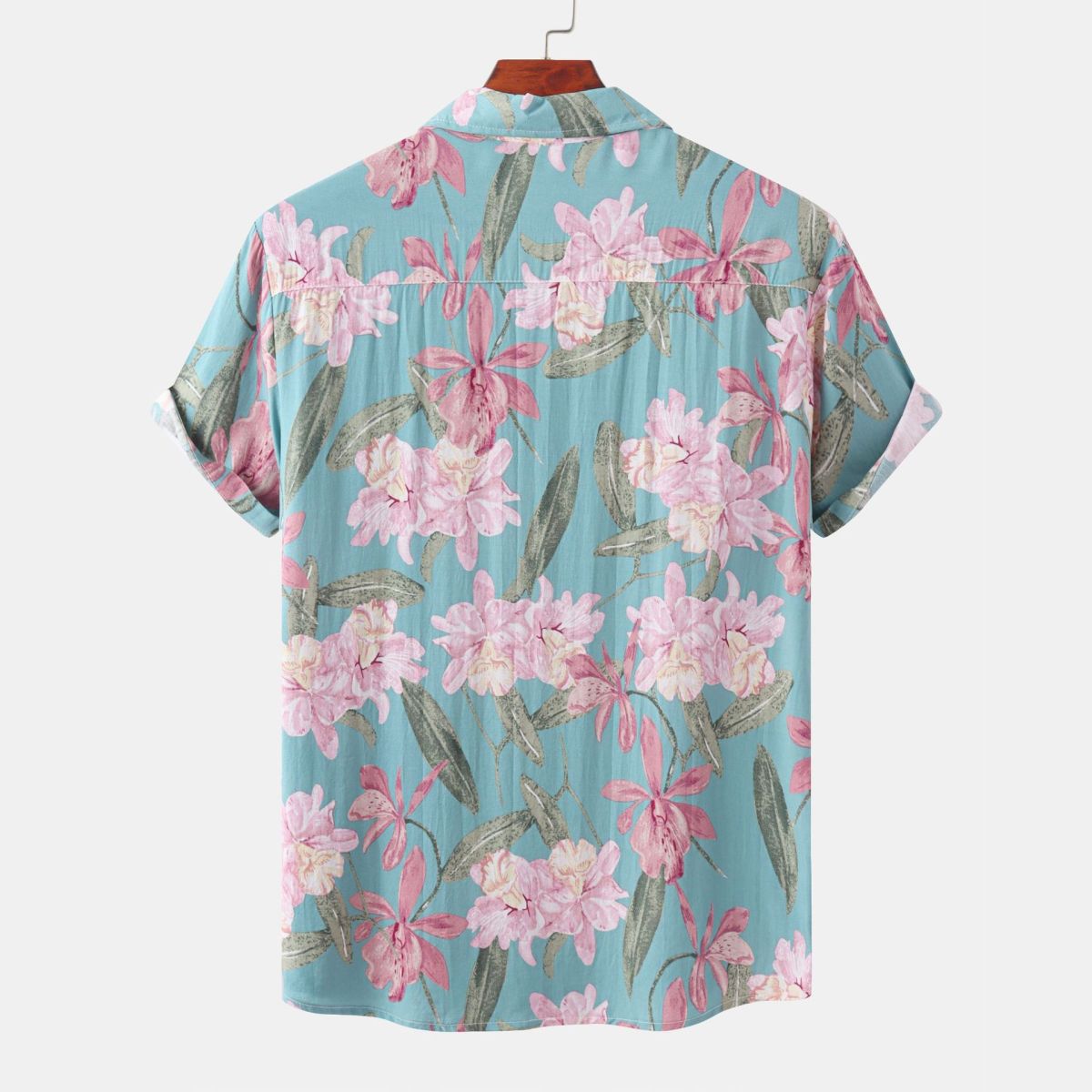 Camisa informal de verano con estampado de flores pequeñas para hombre
