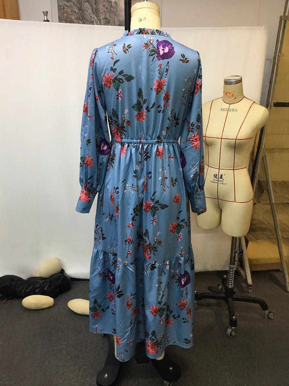 Robe à manches longues et col en V pour femme, style rétro décontracté, style bohème, imprimé floral