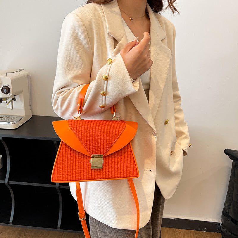 Fashion Stitching Contrast Clamping Handbag - PU Small Square Bag