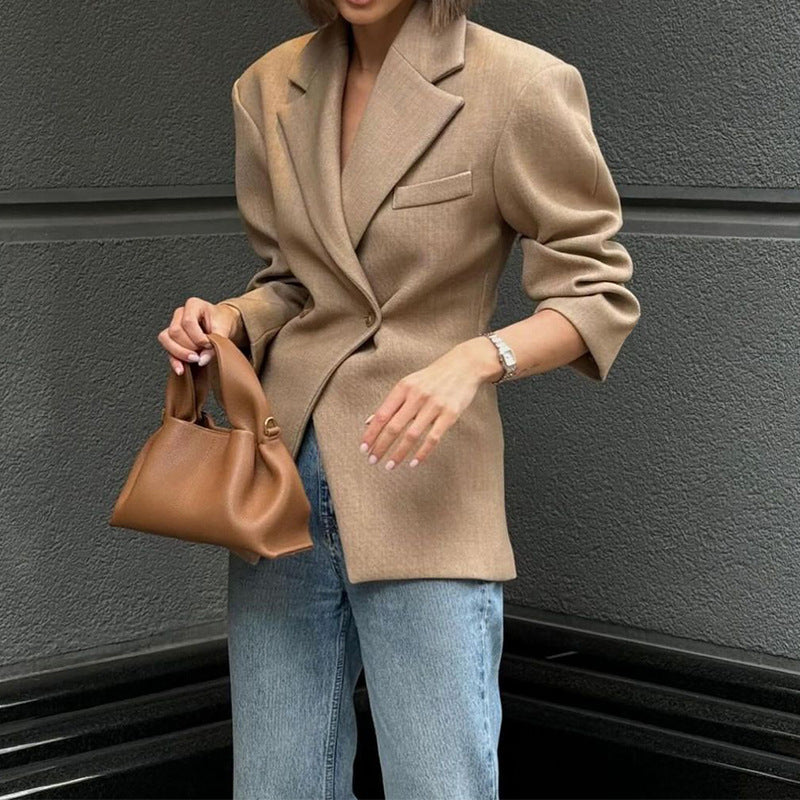 Women's Solid Color Blazer with Long Sleeves