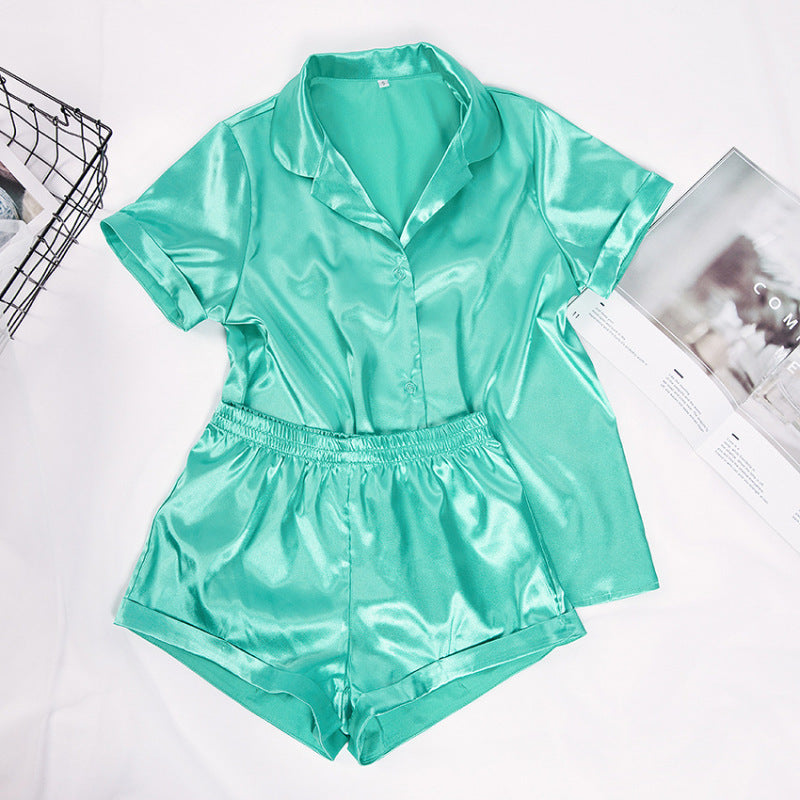 Ensemble pyjama ample et décontracté en soie pour femme, haut à manches courtes et short