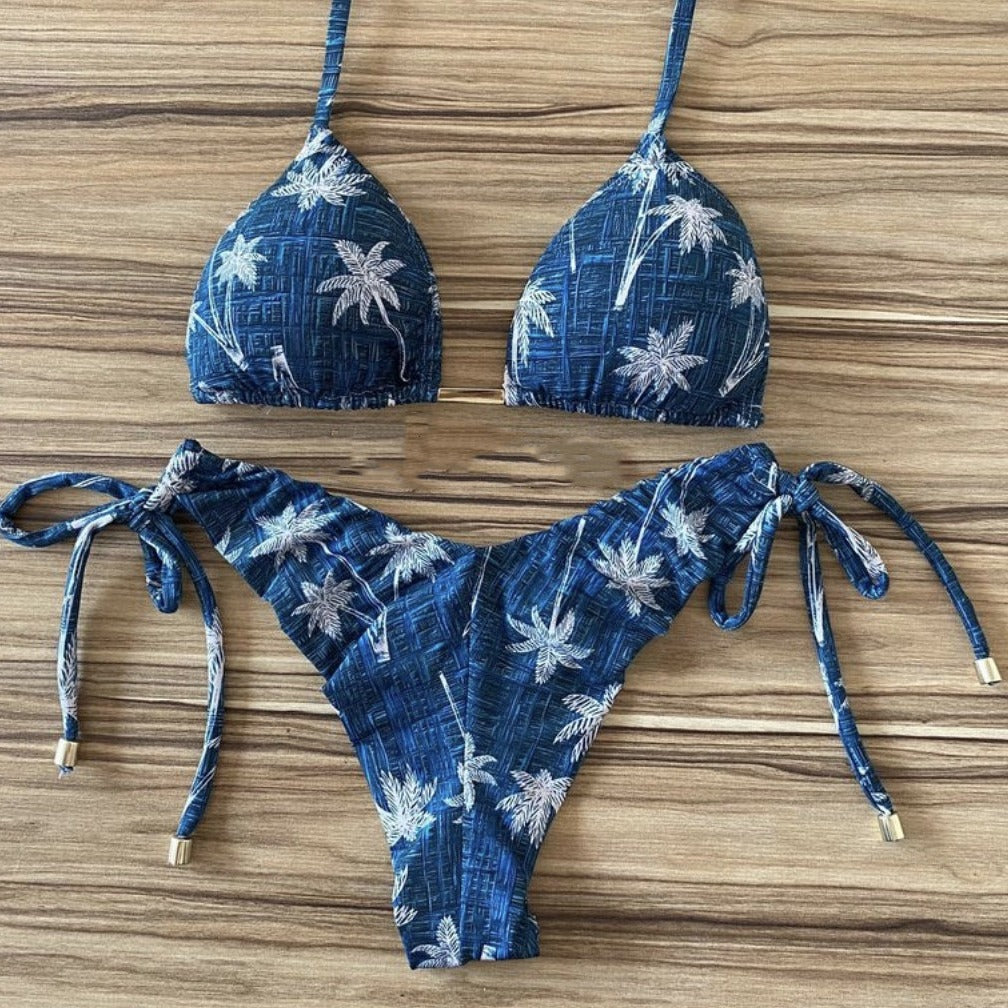 Bikini sexy con cuello halter y estampado multicolor para mujer