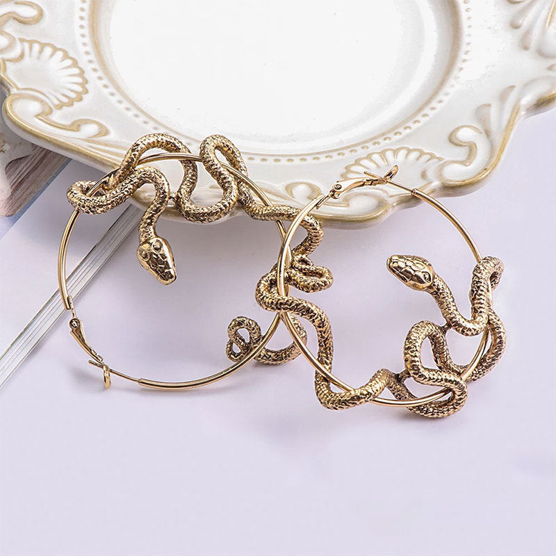 Halloween Women Exaggerated Snake Hoop Earrings
