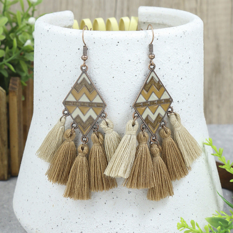 Boucles d'oreilles à pompons créatives de style ethnique bohème rétro